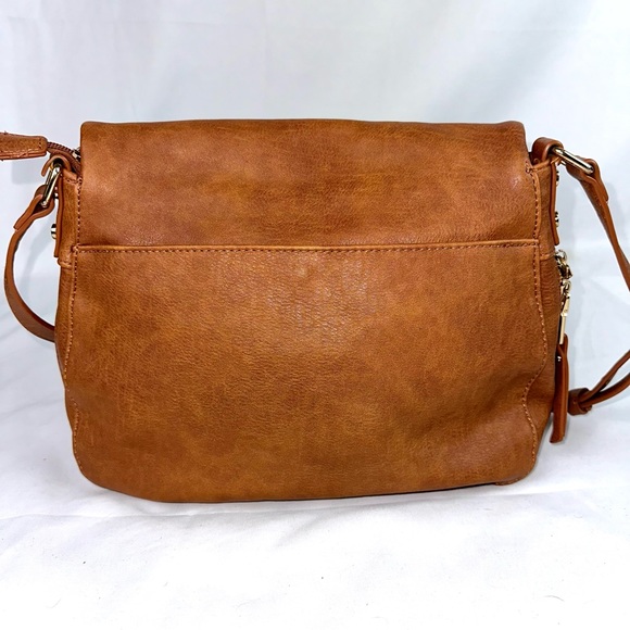 Miztique Bags Miztique Vegan Leather Brown Flap Over Zipper Crossbody Purse Handbag Hobo Bag